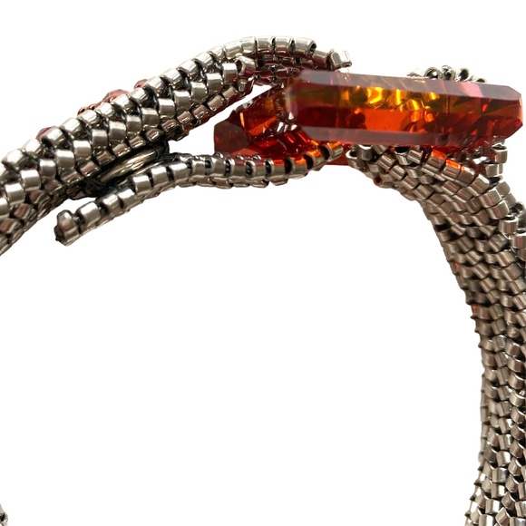 bracelet 7" strand glass seed beads handmade w/square glass clasp silver red - Picture 11 of 16